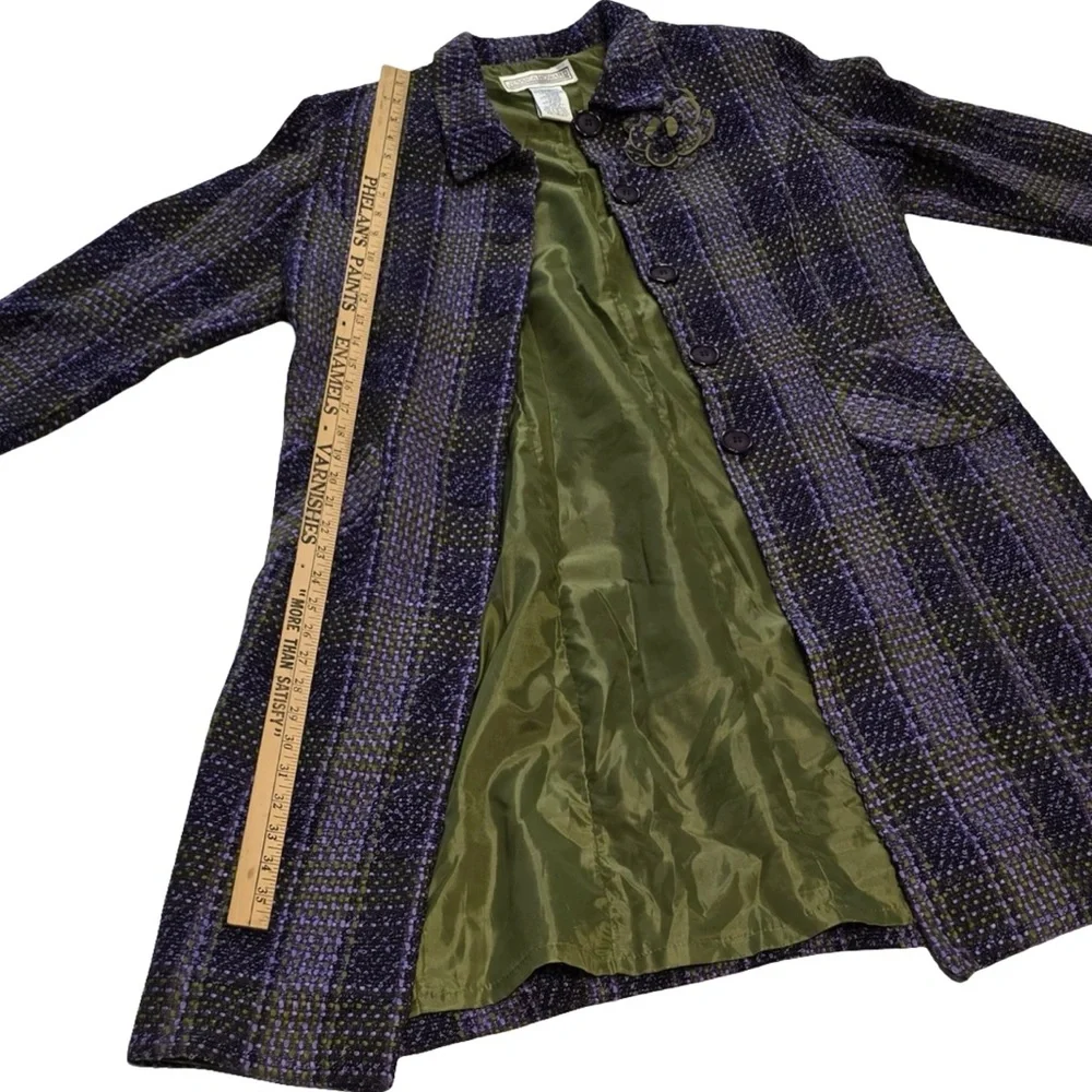 Jessica Howard Size 14 2-Piece Tweed Dress Jacket Set Purple Green Plaid Vintage - Picture 8 of 11